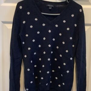 Tommy Hilfiger Navy and White V-Neck Sweater